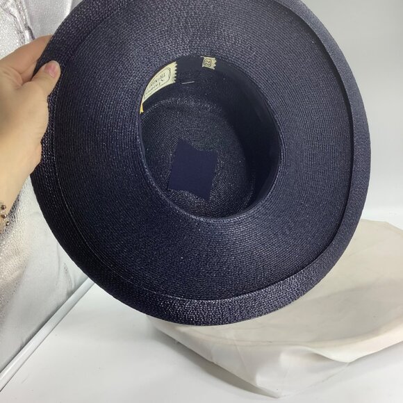 Vtg Lazarus Trendsetter Wide Flat Brim Hat with Pin‎ Statement Bow 22\